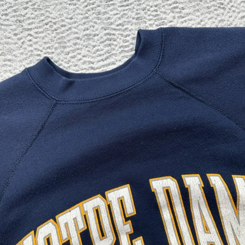 Vintage Notre Dame Fighting Irish Sweater Mens Large Navy Blue Graphics USA Made